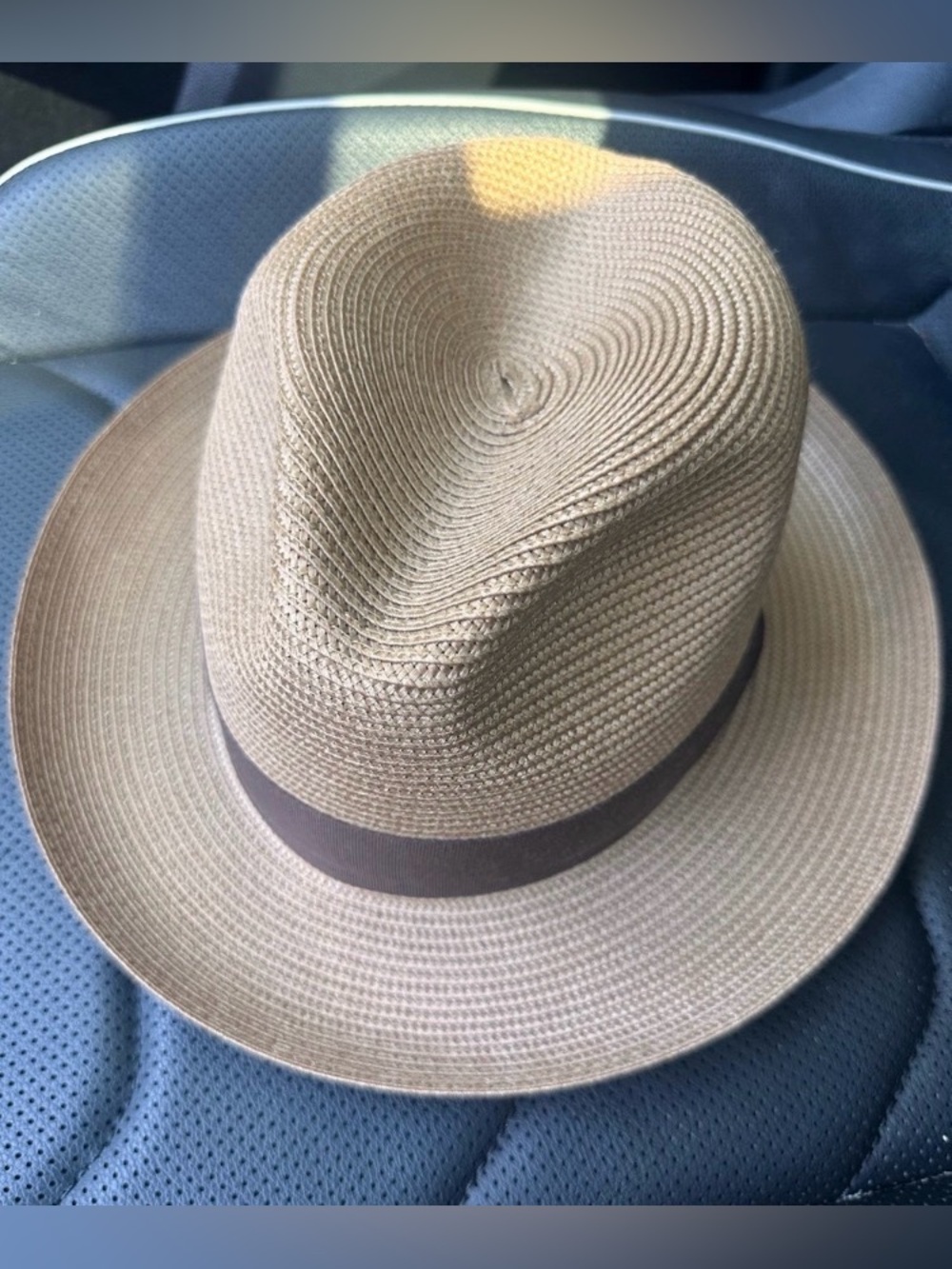 Men's Classic Tan Straw Fedora with Brown Band
